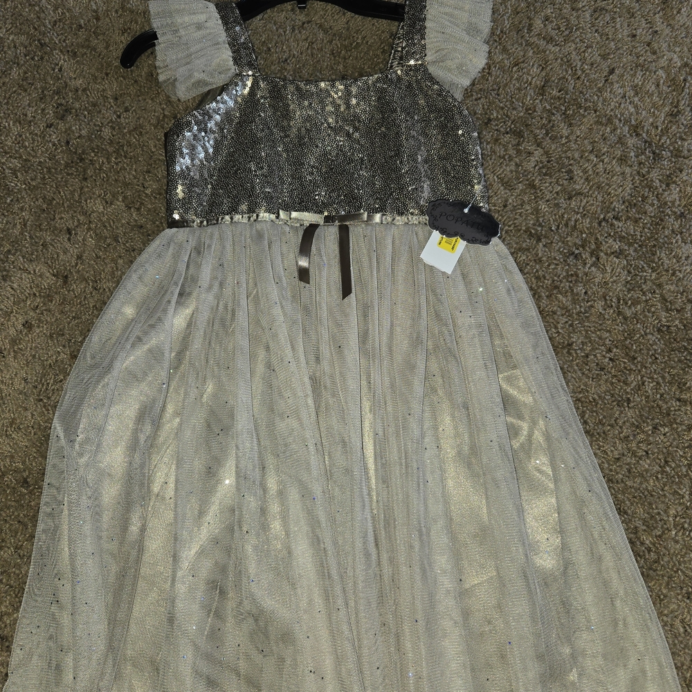Popatu Silver and Cream Formal Kids Dress